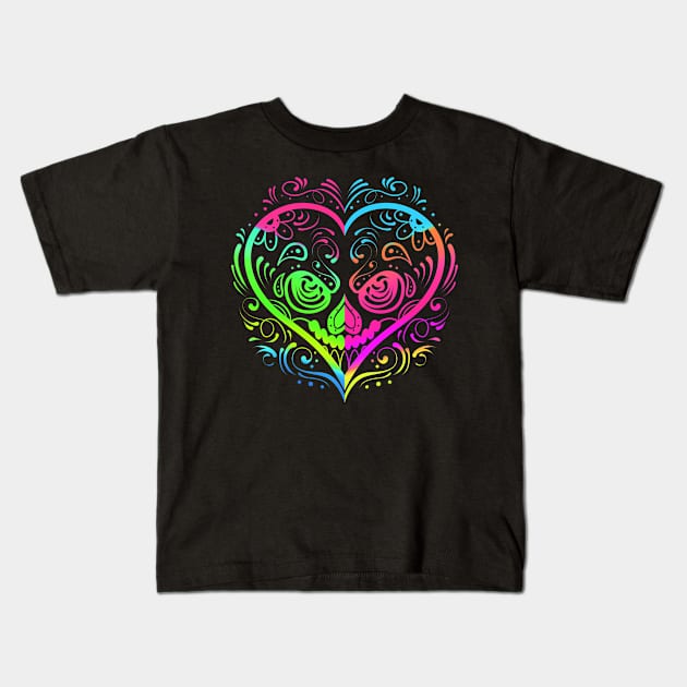 Heart Shaped Sugar Skull Painting For Day Of The Dead Kids T-Shirt by SinBle